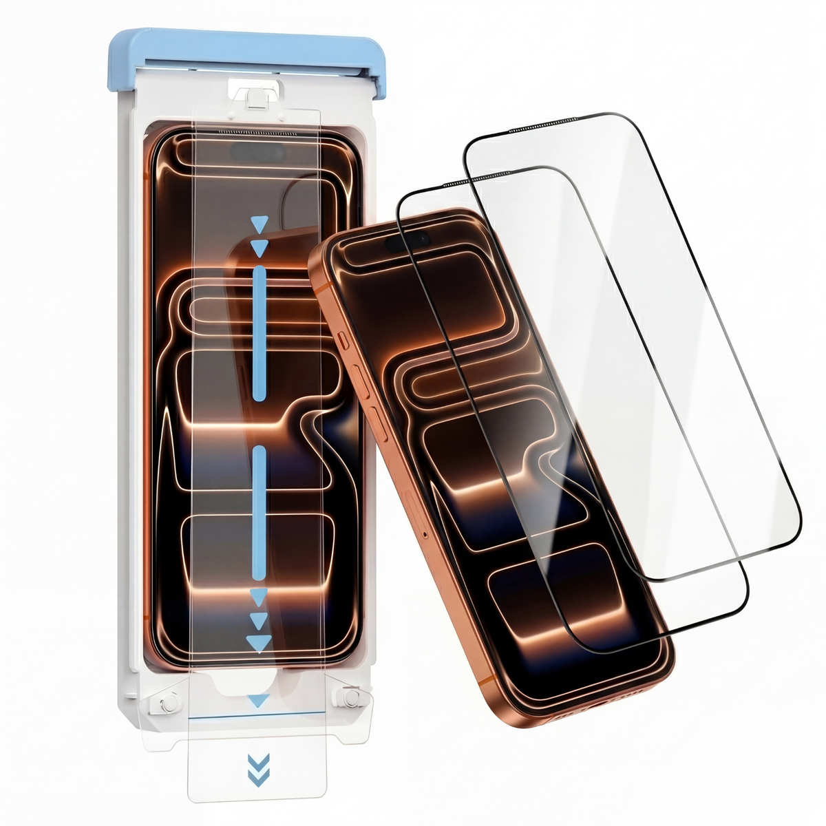 CELLBEE iPhone 16 Pro Panzerglas The Curved 3D Ultra – 2er Pack mit Applikator, Produktansicht