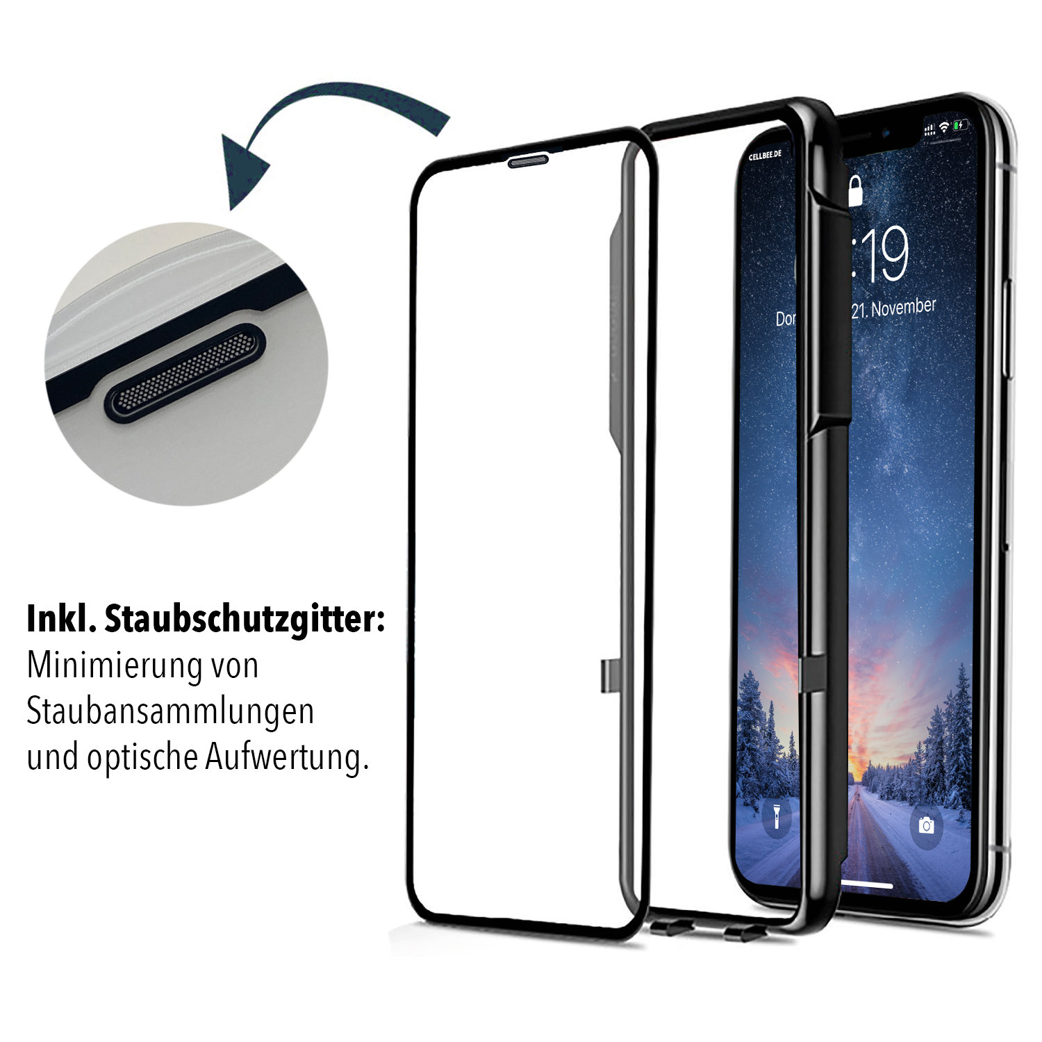 <transcy>"the Curved" with mesh cover - iPhone 11 Pro Max screen protector</transcy>